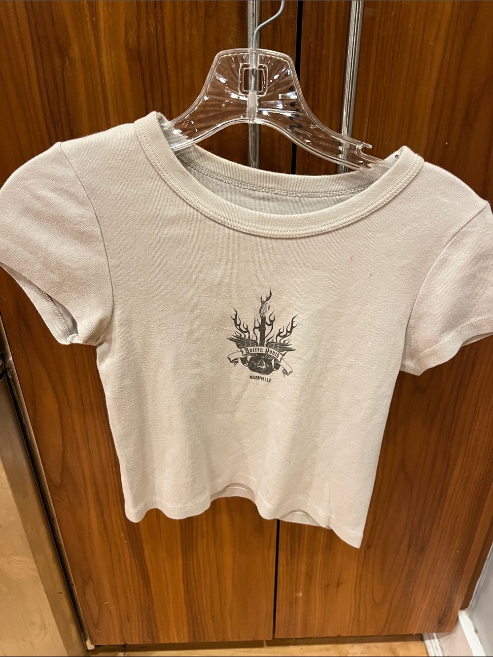 Brandy Melville Cream Short Sleeve Graphic Crop Top
